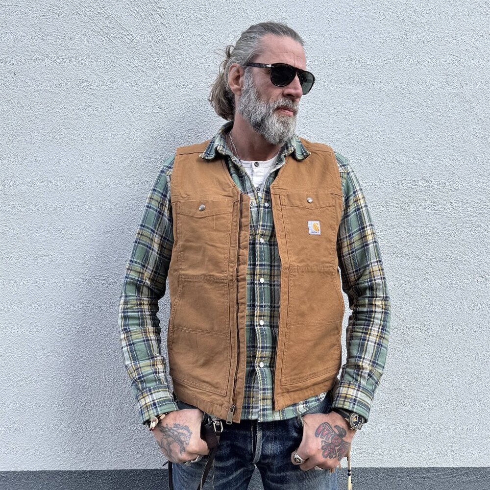 Carhartt Rugged Western Rider Biker Duck Canvas Vest Relax Fit Flannel Lining XL